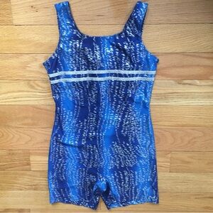 Danskin Blue and Silver Now Romper Bodysuit One Piece Swimsuit
